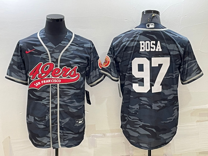 Men's San Francisco 49ers #97 Nick Bosa Grey Camo With Patch Cool Base Stitched Baseball Jersey
